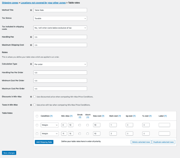 WooCommerce Table Rate Shipping